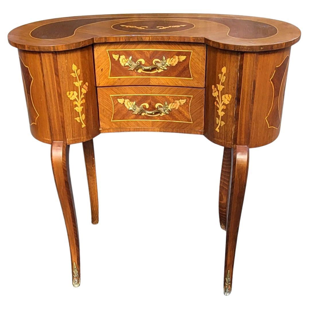 1940s Two-Drawer Continental Marquetry Mahogany Kidney Dressing Table For Sale