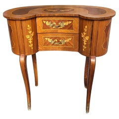 Used 1940s Two-Drawer Continental Marquetry Mahogany Kidney Dressing Table