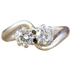 1940s Two-Stone Diamond Twist Ring in 18 Carat White Gold