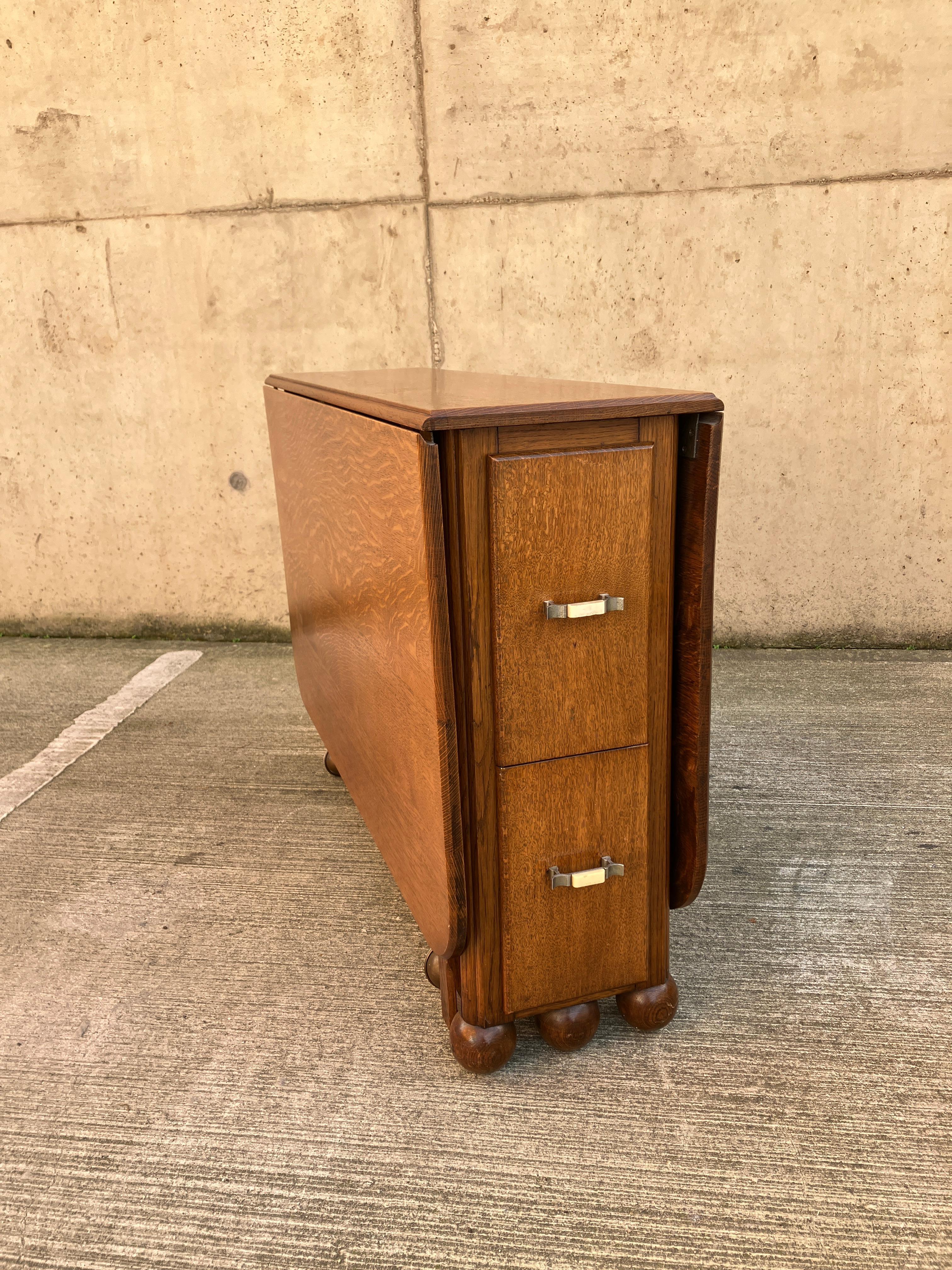 Joinery 1940's Unique large Oak drop leaf dining table / desk with long drawers For Sale