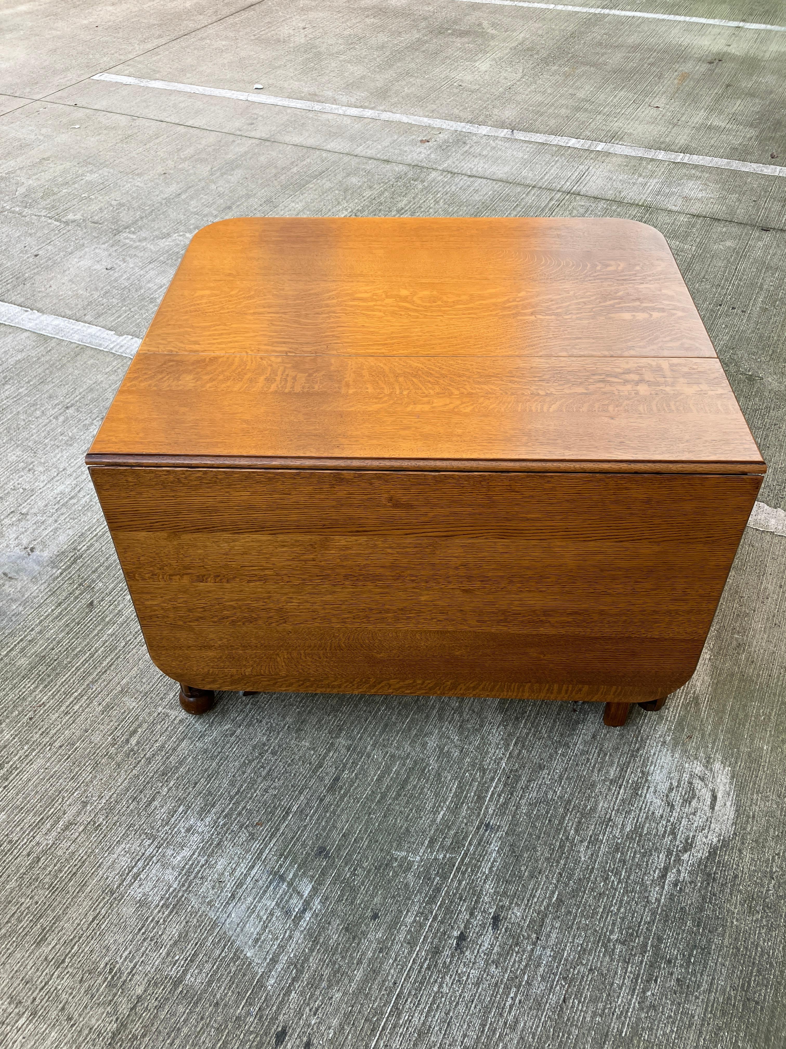 Mid-20th Century 1940's Unique large Oak drop leaf dining table / desk with long drawers For Sale