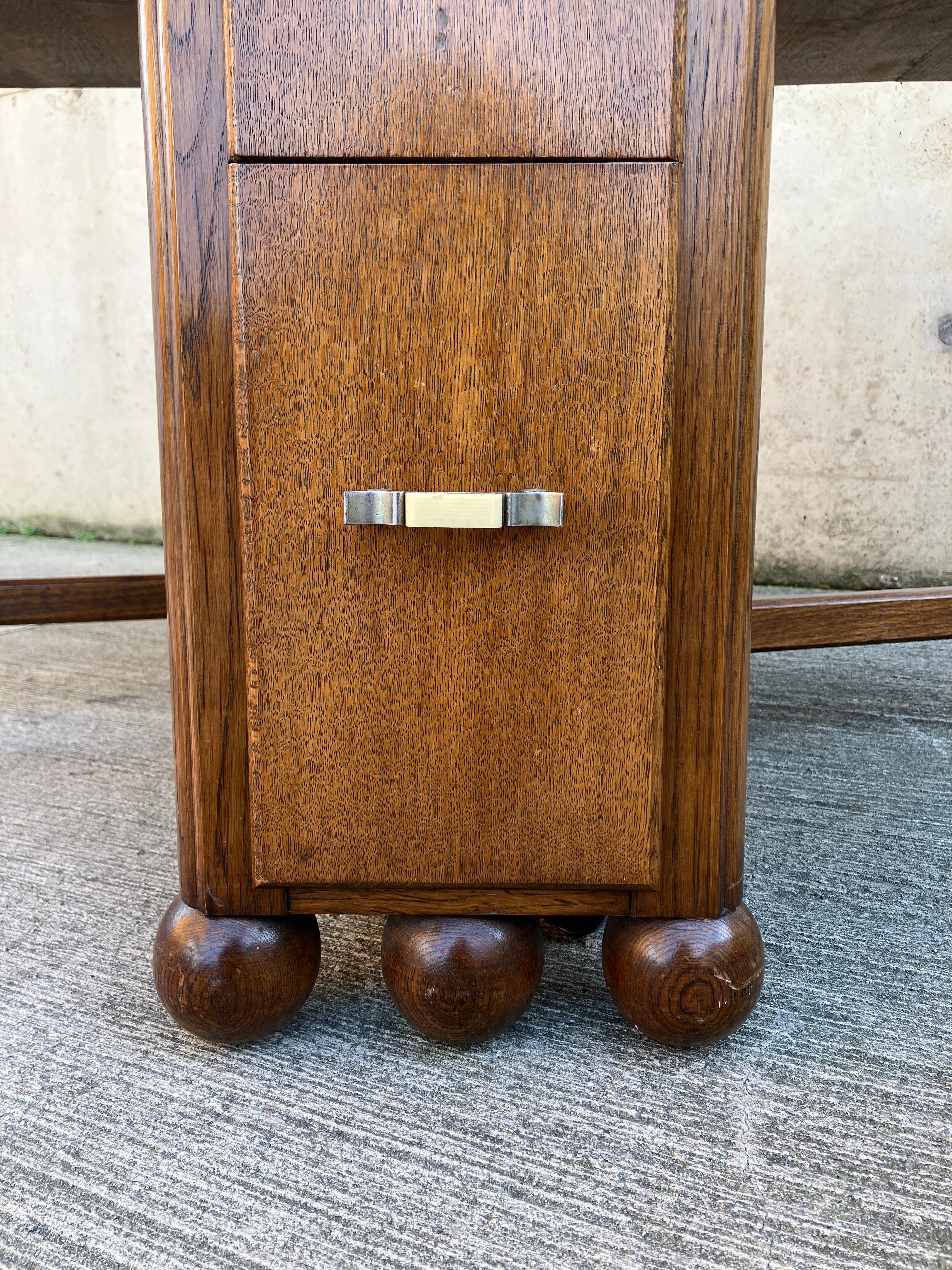 1940's Unique large Oak drop leaf dining table / desk with long drawers For Sale 1