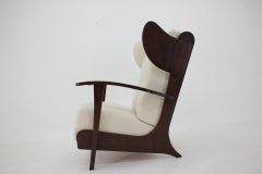 1940s Unique Large Wing Chair in Wool Boucle, Restored