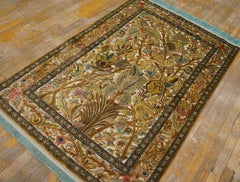 1940s Unique Persian Silk Souf Qum Floral Garden Antique Rug 3'6"x5'3" Carpet
