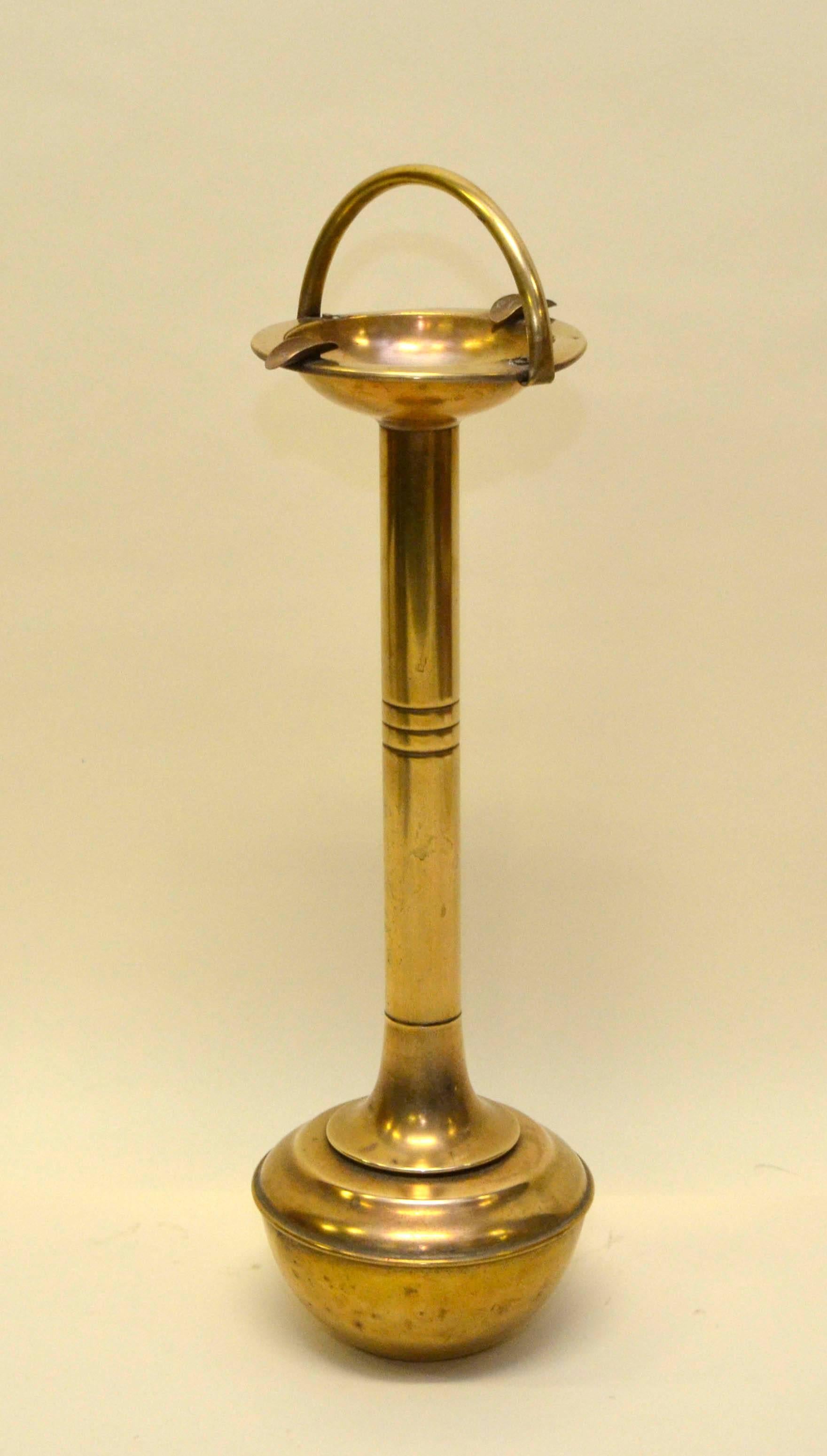 English 1940s Unique Tall Brass Vintage Ashtray with Bounce Back Base For Sale