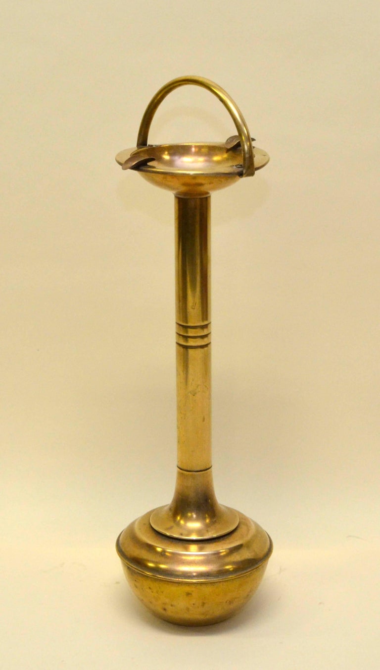 1940s Unique Tall Brass Vintage Ashtray with Bounce Back Base For Sale