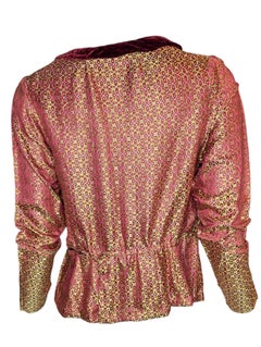 1940s Unlabeled American Couture-Quality Jacquard & Velvet Blouse, gold and pink