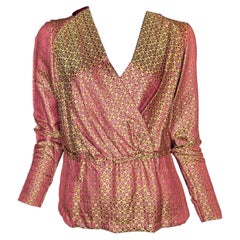 1940s Unlabeled American Couture-Quality Jacquard & Velvet Blouse, gold and pink Vintage 1940s Unlabeled American Couture-Quality Jacquard & Velvet Blouse, gold and pink
