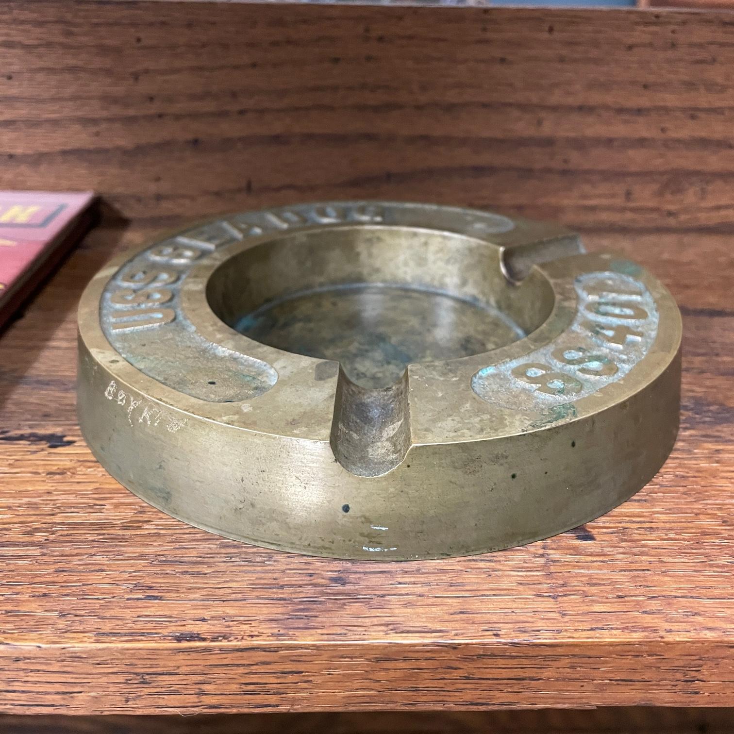 American 1940s USS Sea Dog Submarine Nautical Ashtray Machined Brass Cigarette Cigar Dish