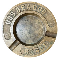 1940s USS Sea Dog Submarine Nautical Ashtray Machined Brass Cigarette Cigar Dish