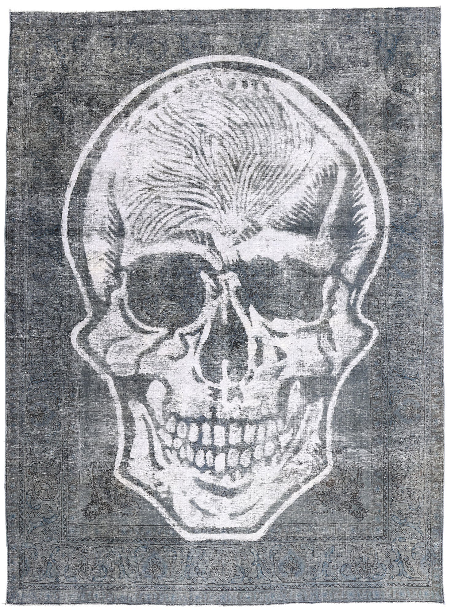 Vintage Overdyed Schädelteppich im Used-Look, inspiriert von Alexander McQueen
