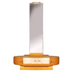 Mid-Century Modern Vanity, Sycamore, Crystal, Brass, Frosted Glass - France