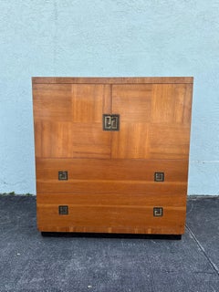 1940s Vanleigh Chest Highboy Dresser Exotic Woods Burlwood Dresser on Castors