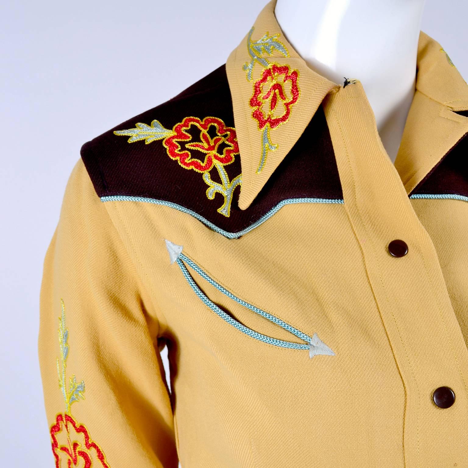 1940s Vaquero Western Cowboy Shirt & Pants Cowgirl in Gabardine  w Embroidery 3