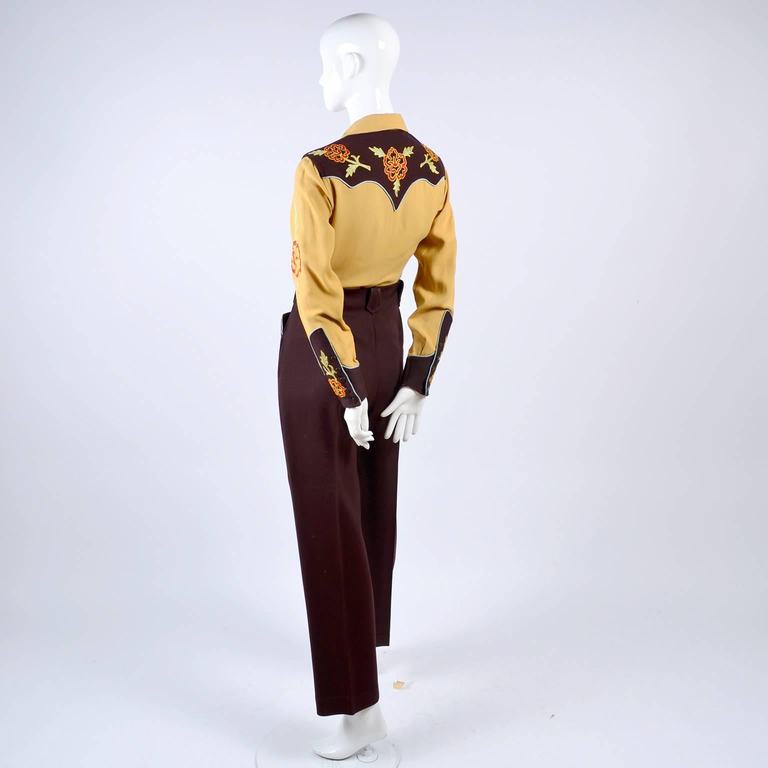 1940s Vaquero Western Cowboy Shirt & Pants Cowgirl in Gabardine  w Embroidery 4
