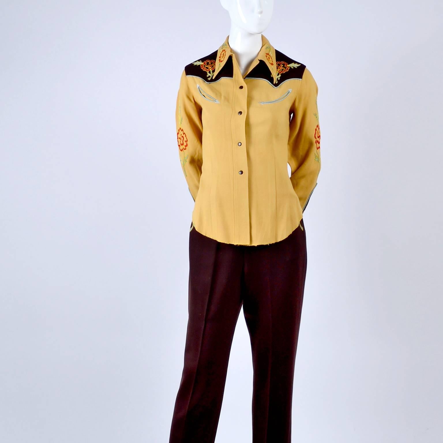 1940s Vaquero Western Cowboy Shirt & Pants Cowgirl in Gabardine  w Embroidery 5