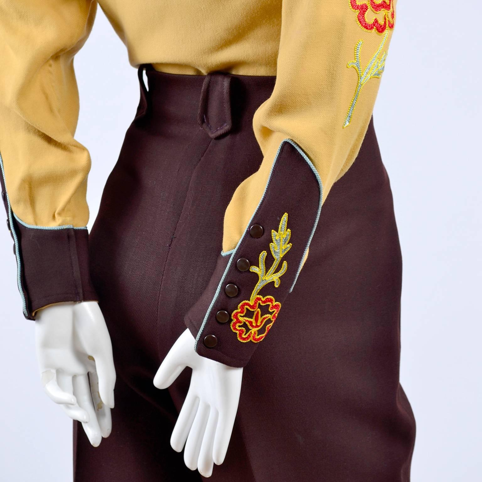 1940s Vaquero Western Cowboy Shirt & Pants Cowgirl in Gabardine  w Embroidery 8