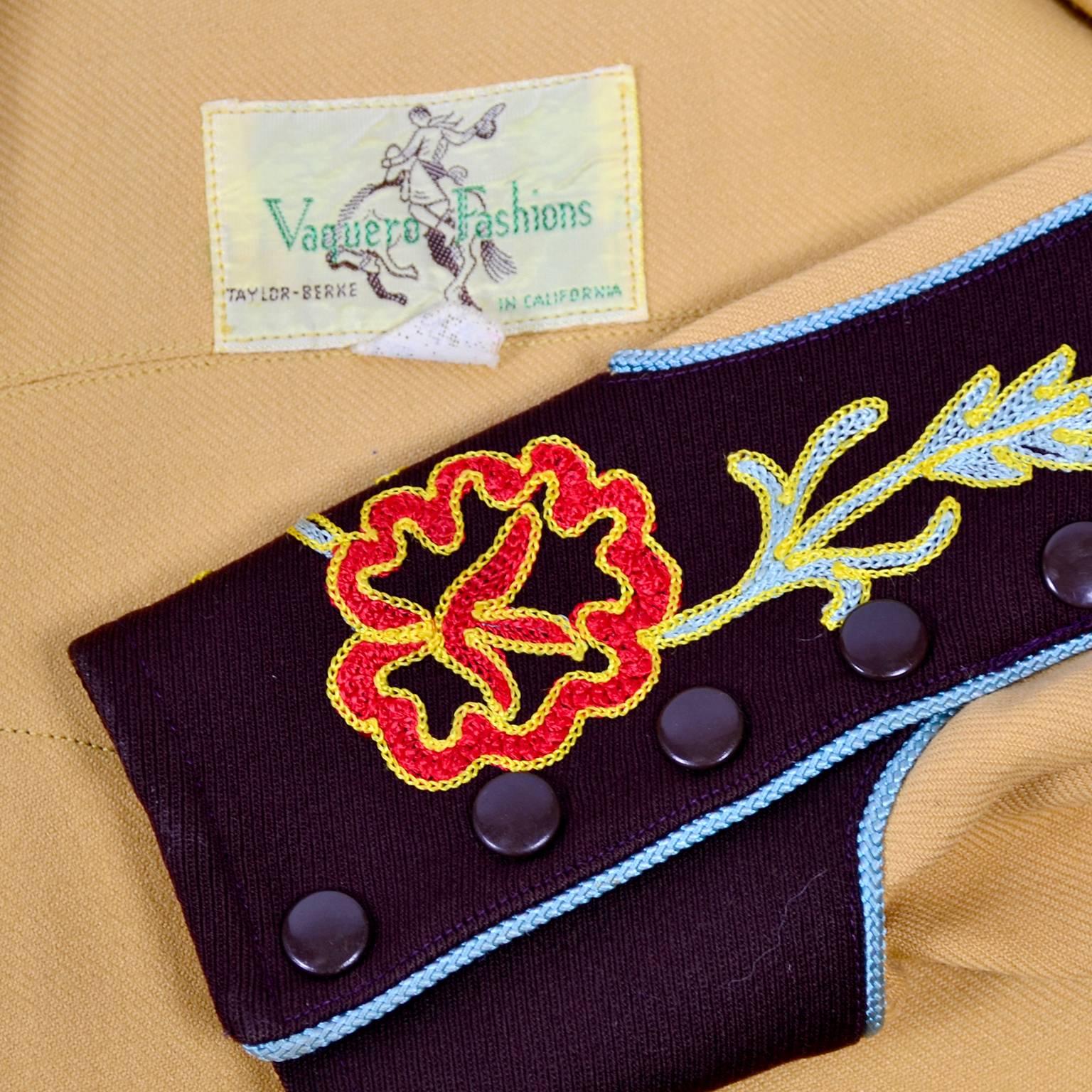 1940s Vaquero Western Cowboy Shirt & Pants Cowgirl in Gabardine  w Embroidery 9