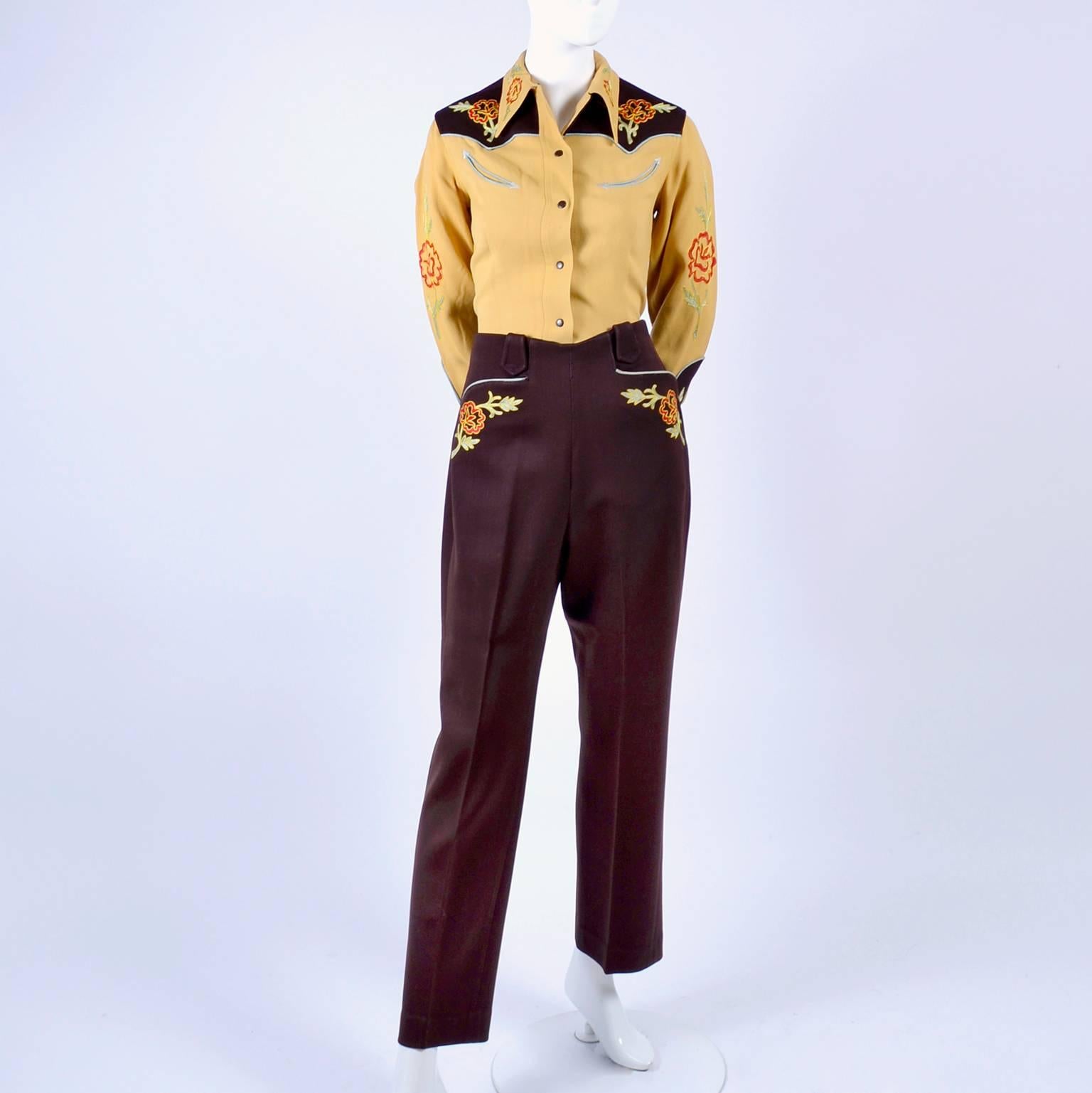 1940s Vaquero Western Cowboy Shirt & Pants Cowgirl in Gabardine  w Embroidery 12