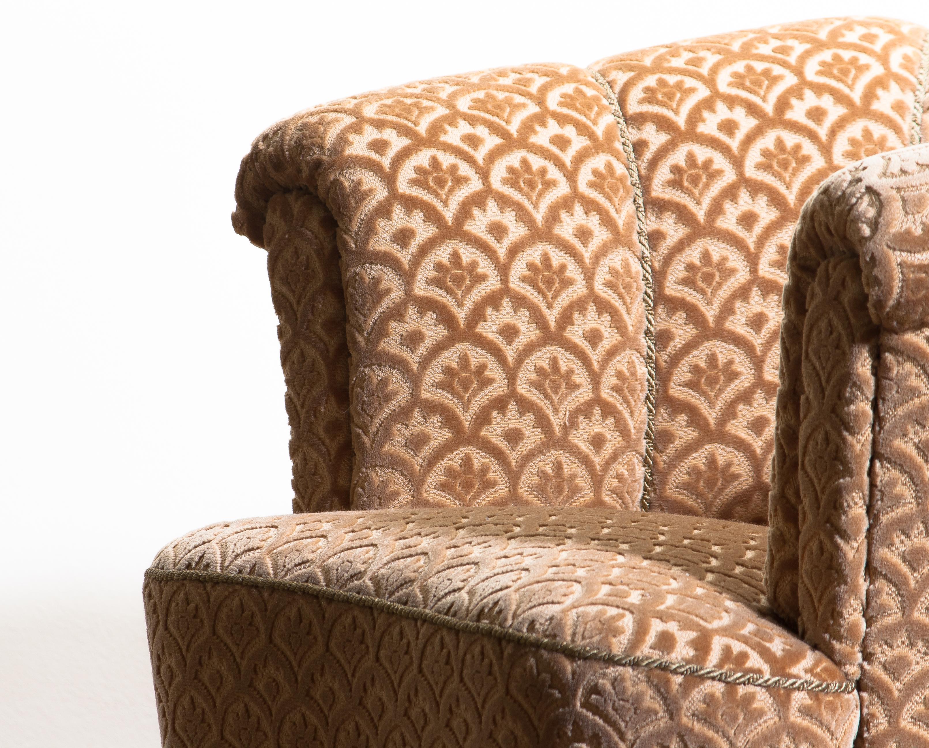 Swedish 1940s, Velvet Jacquard Club Lounge Cocktail Chair from Sweden