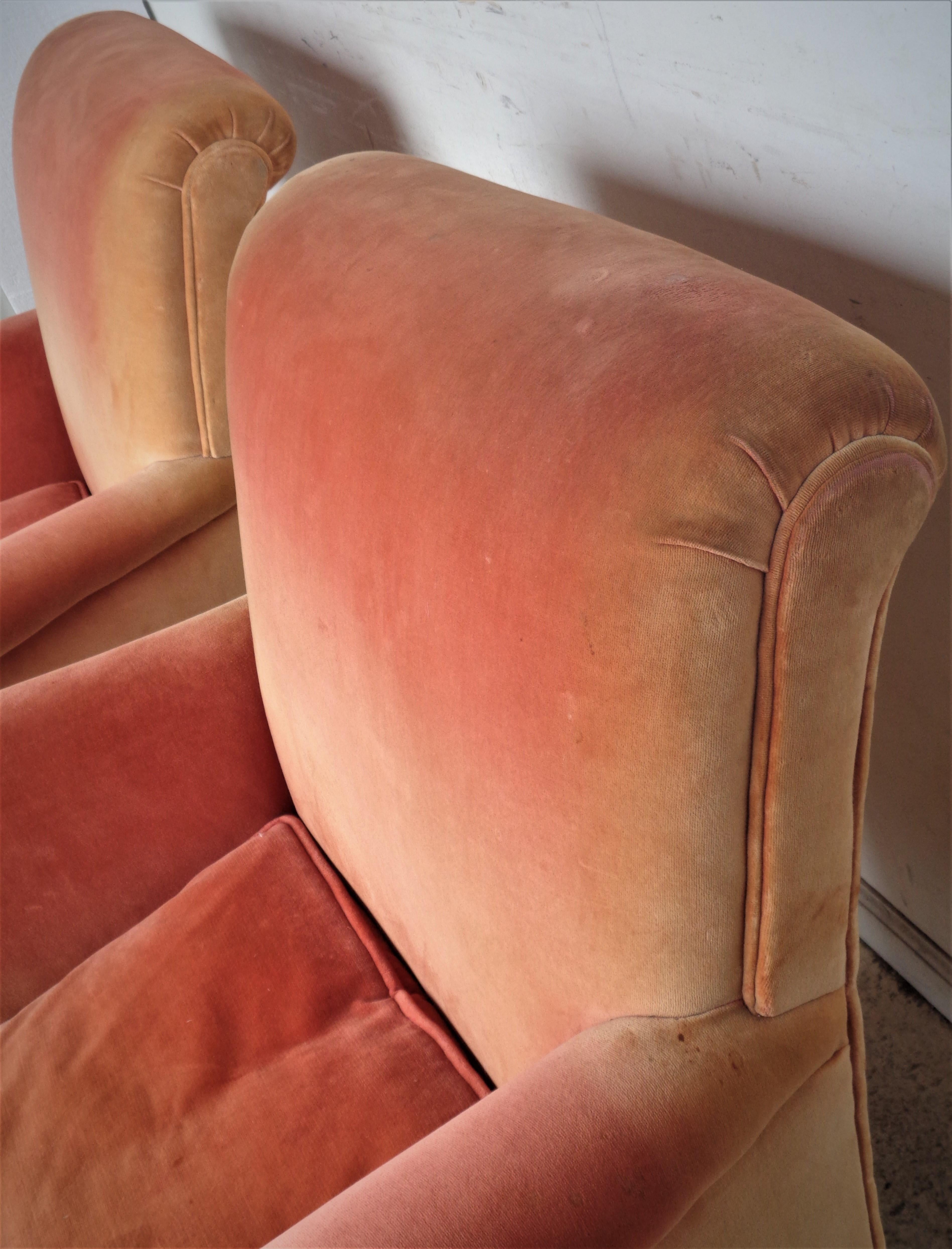 American 1940's Ombre Toned Faded Velvet Lounge Chairs 