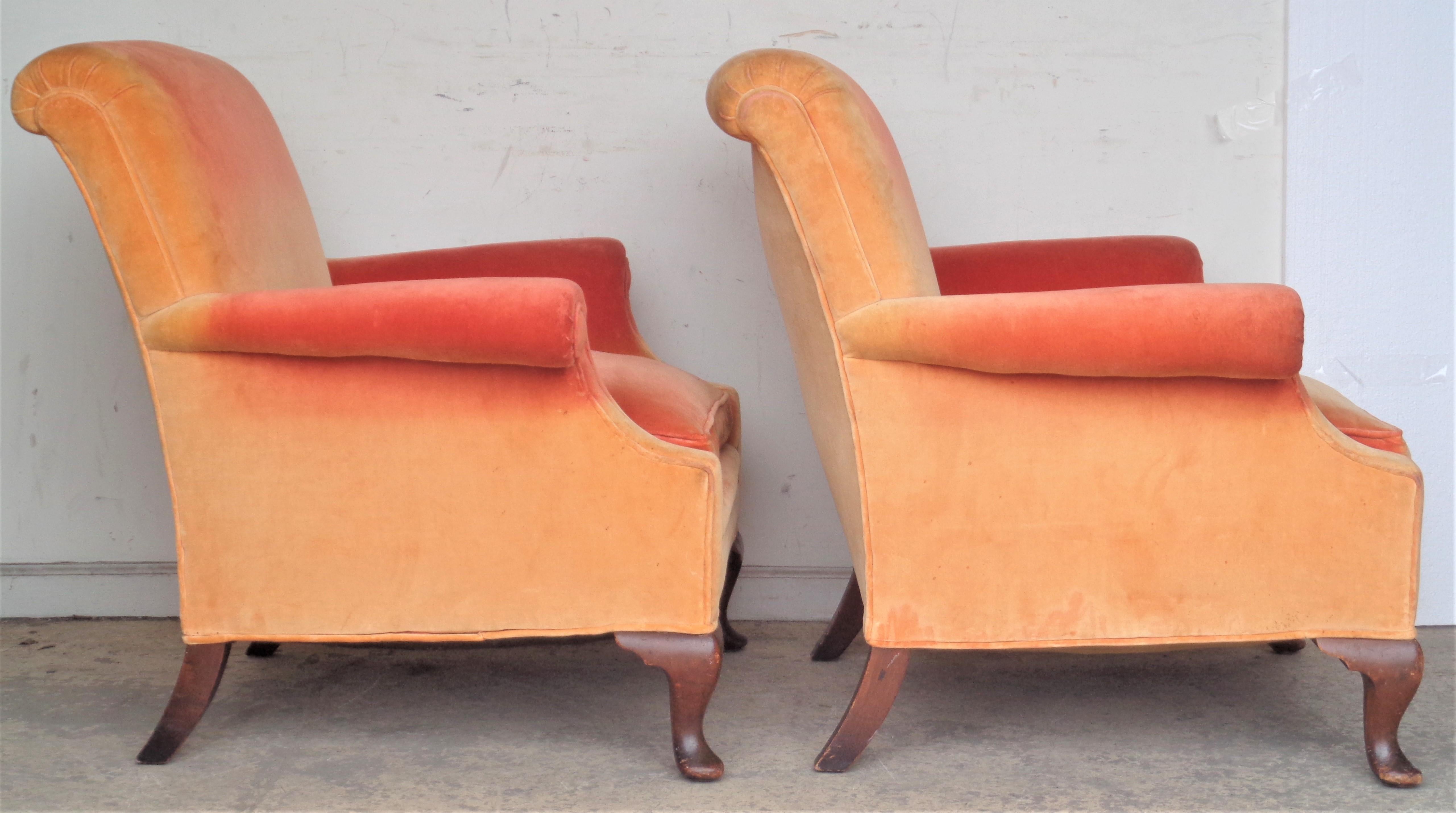1940's Ombre Toned Faded Velvet Lounge Chairs  In Good Condition In Rochester, NY