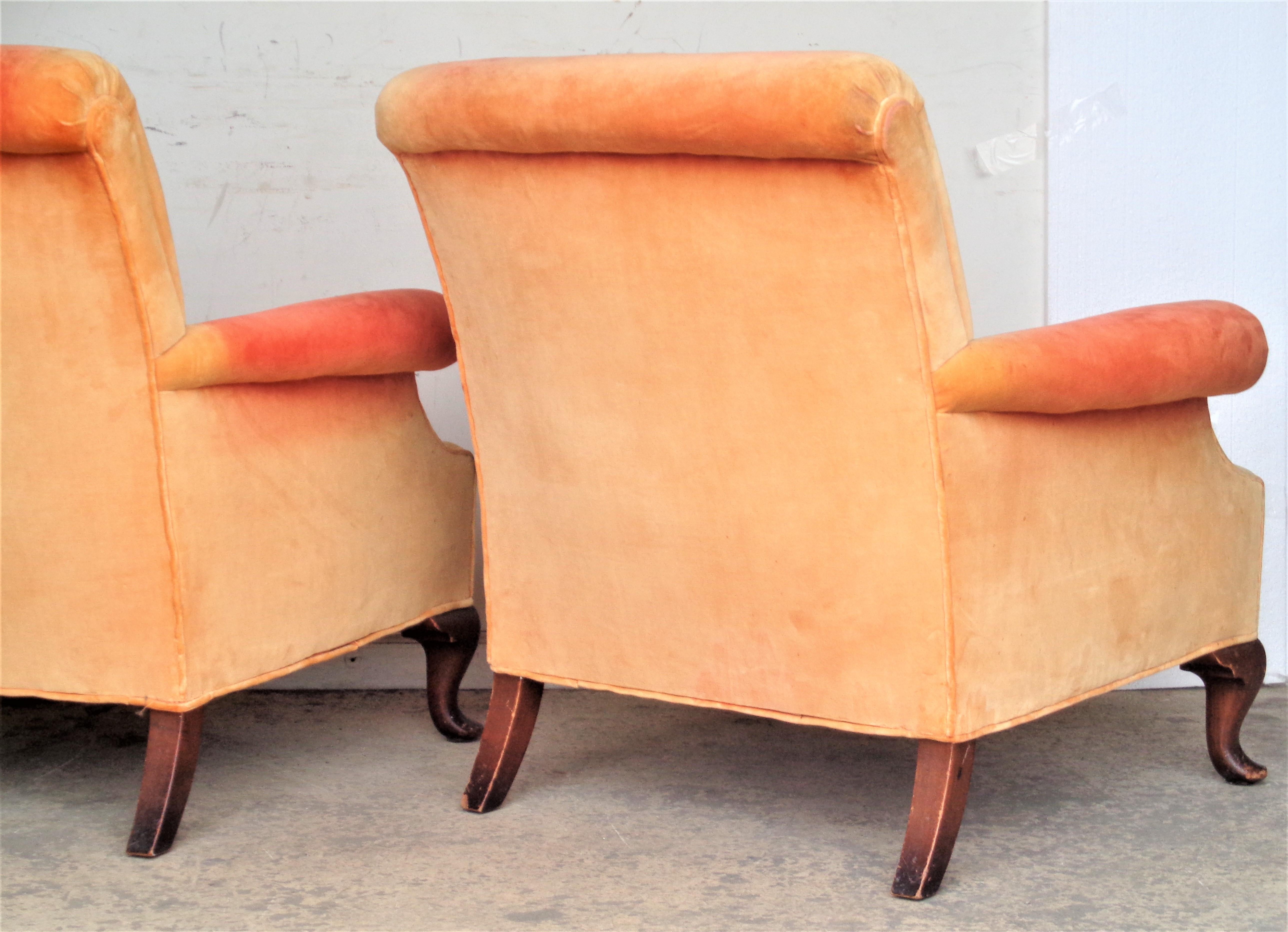 20th Century 1940's Ombre Toned Faded Velvet Lounge Chairs 