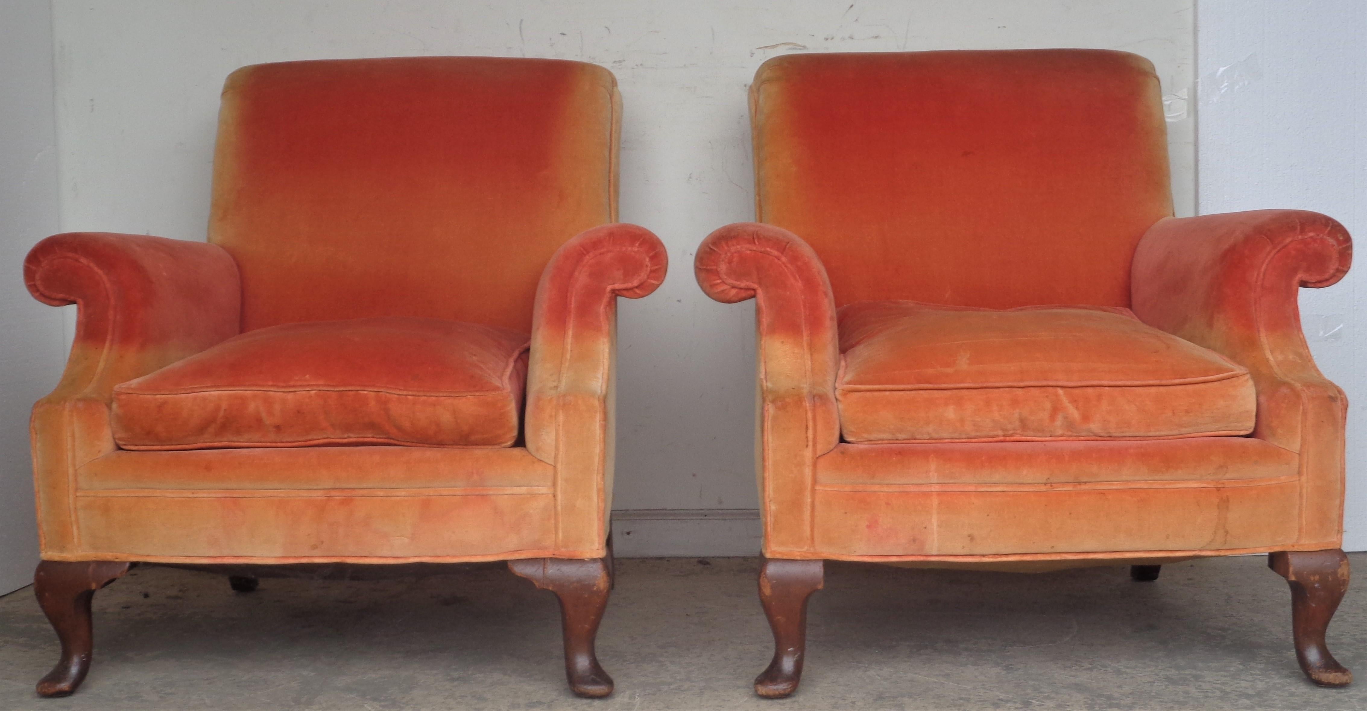 1940's Ombre Toned Faded Velvet Lounge Chairs  1