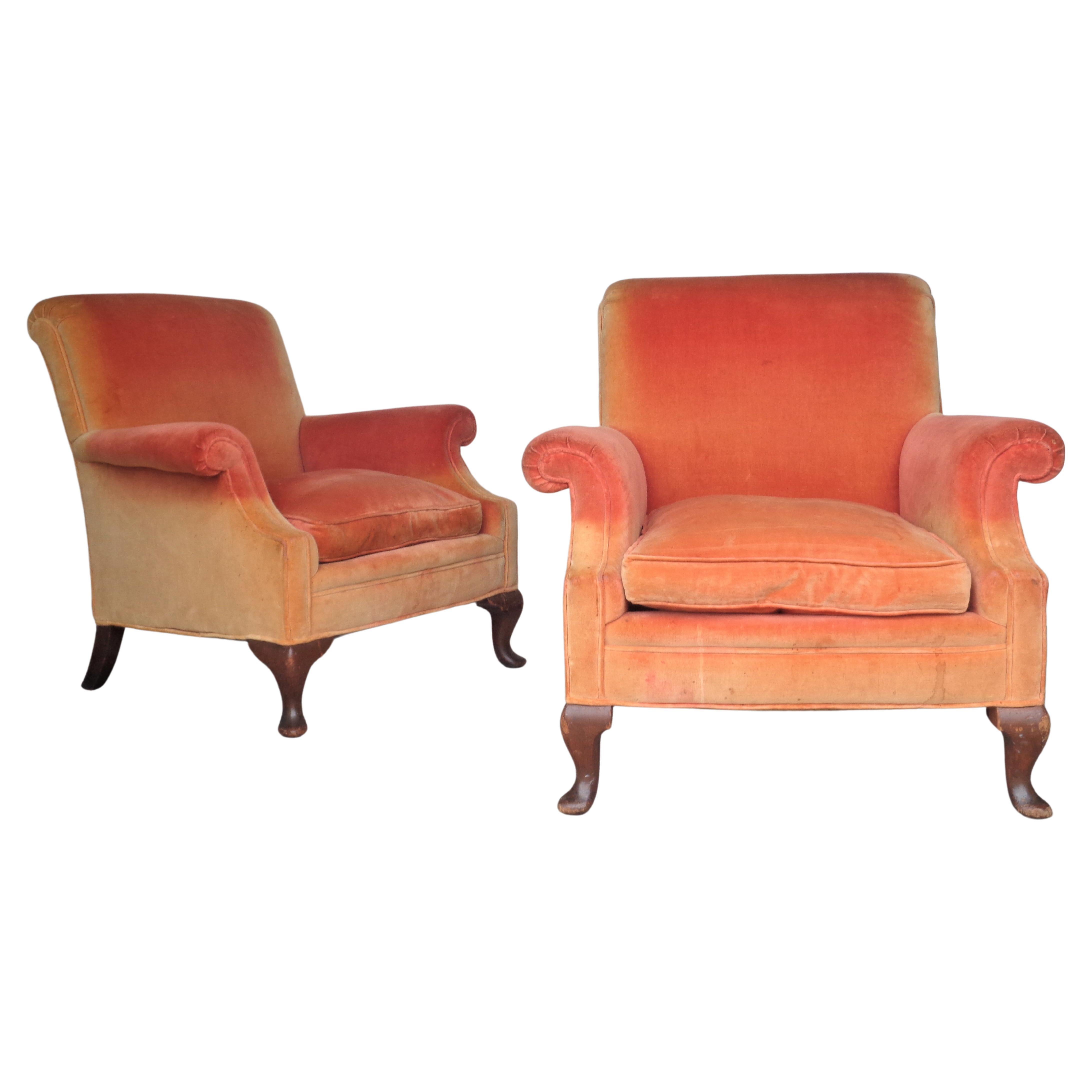 1940's Ombre Toned Faded Velvet Lounge Chairs 