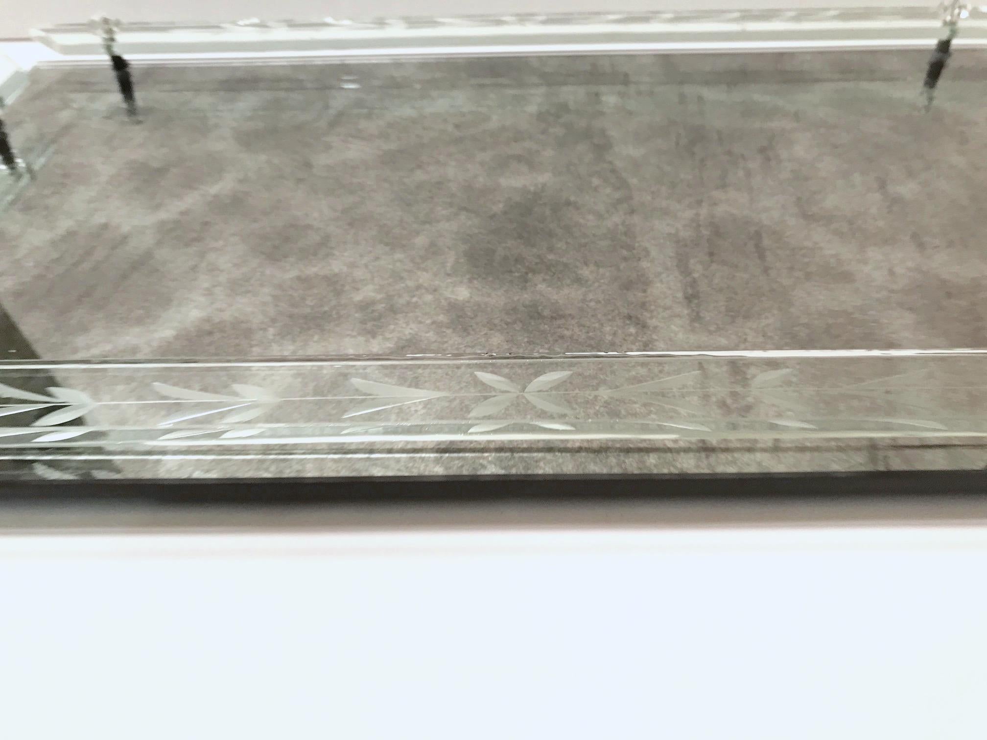 1940s Venetian Art Deco Mirrored Vanity Tray in Antique Smoked Grey Glass 2