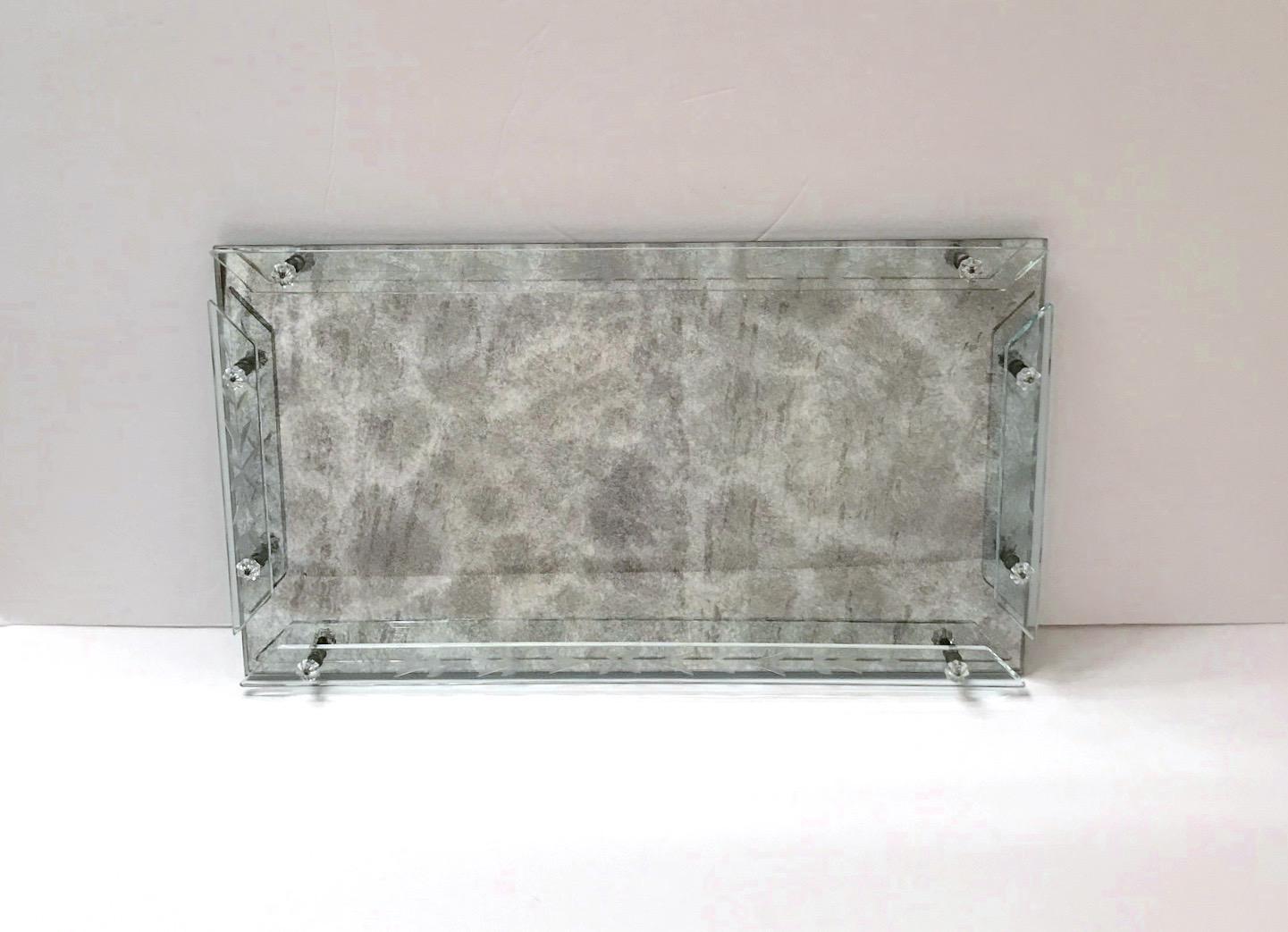 1940s Venetian Art Deco Mirrored Vanity Tray in Antique Smoked Grey Glass 3