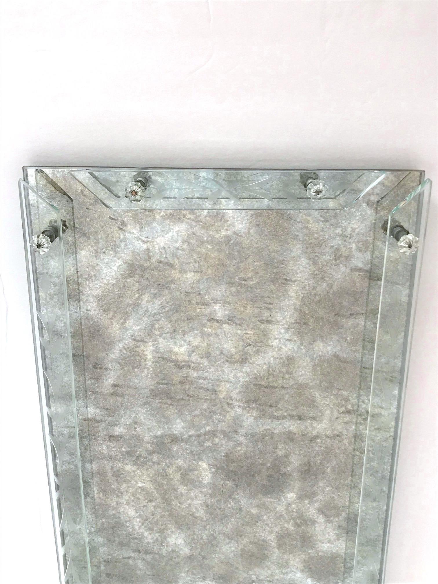 Mid-20th Century 1940s Venetian Art Deco Mirrored Vanity Tray in Antique Smoked Grey Glass