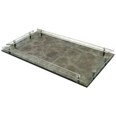 1940s Venetian Art Deco Mirrored Vanity Tray in Vintage Smoked Grey Glass