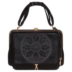 Vintage 1940s Venetian Black Velvet and Leather Bag