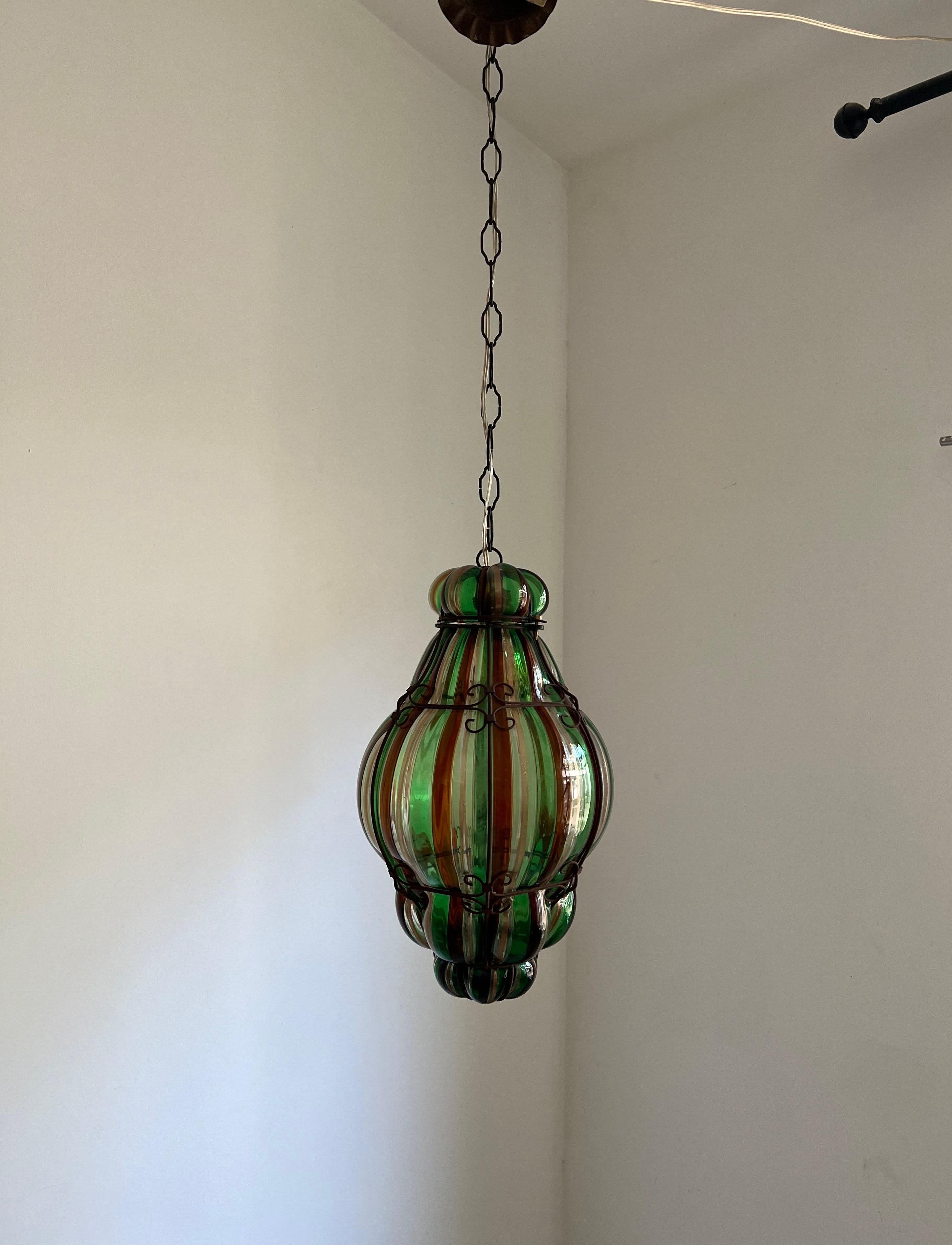 Hand-Crafted 1940s Venini Lantern in Murano Glass by Fulvio Bianconi For Sale
