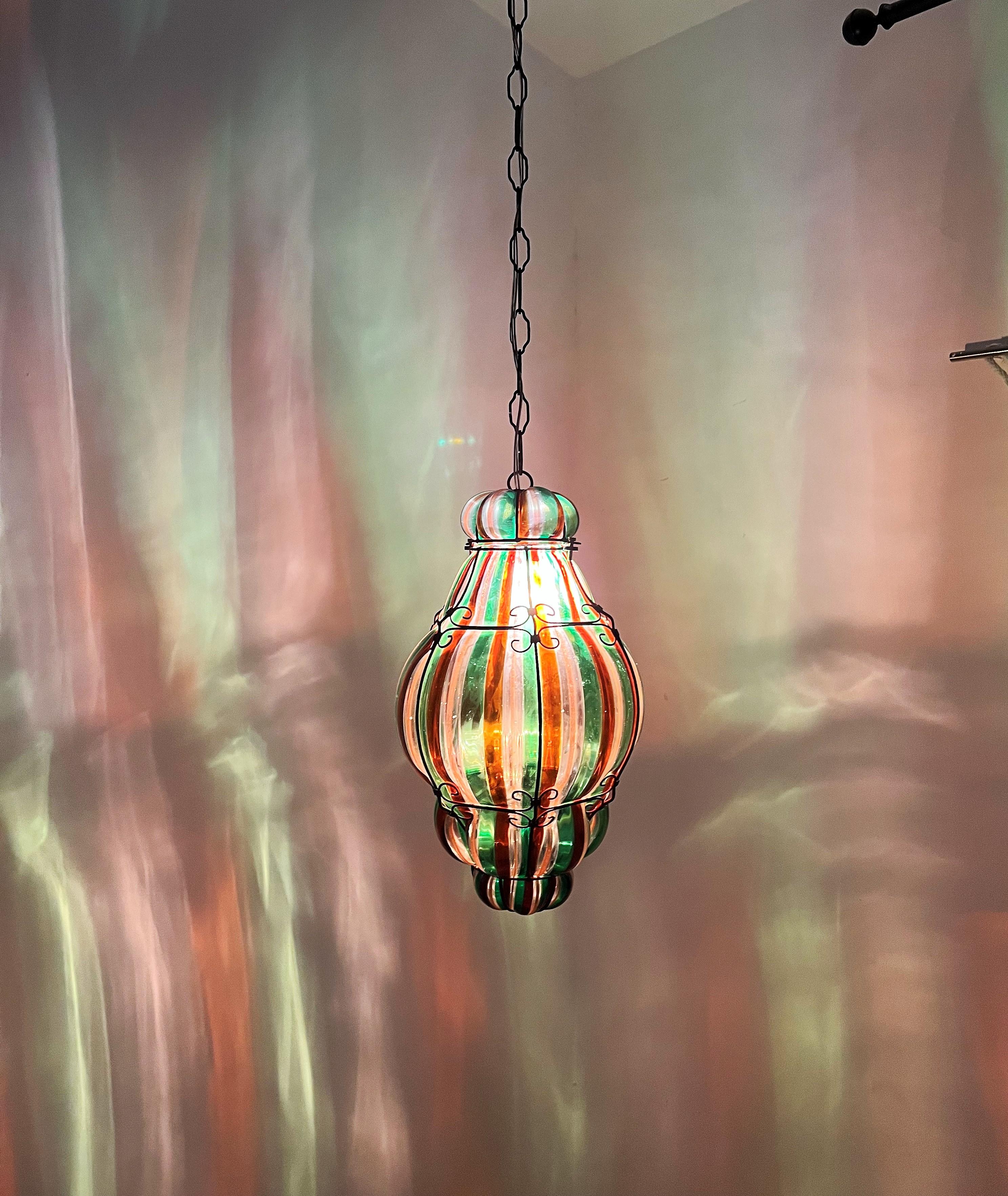 Mid-20th Century 1940s Venini Lantern in Murano Glass by Fulvio Bianconi For Sale