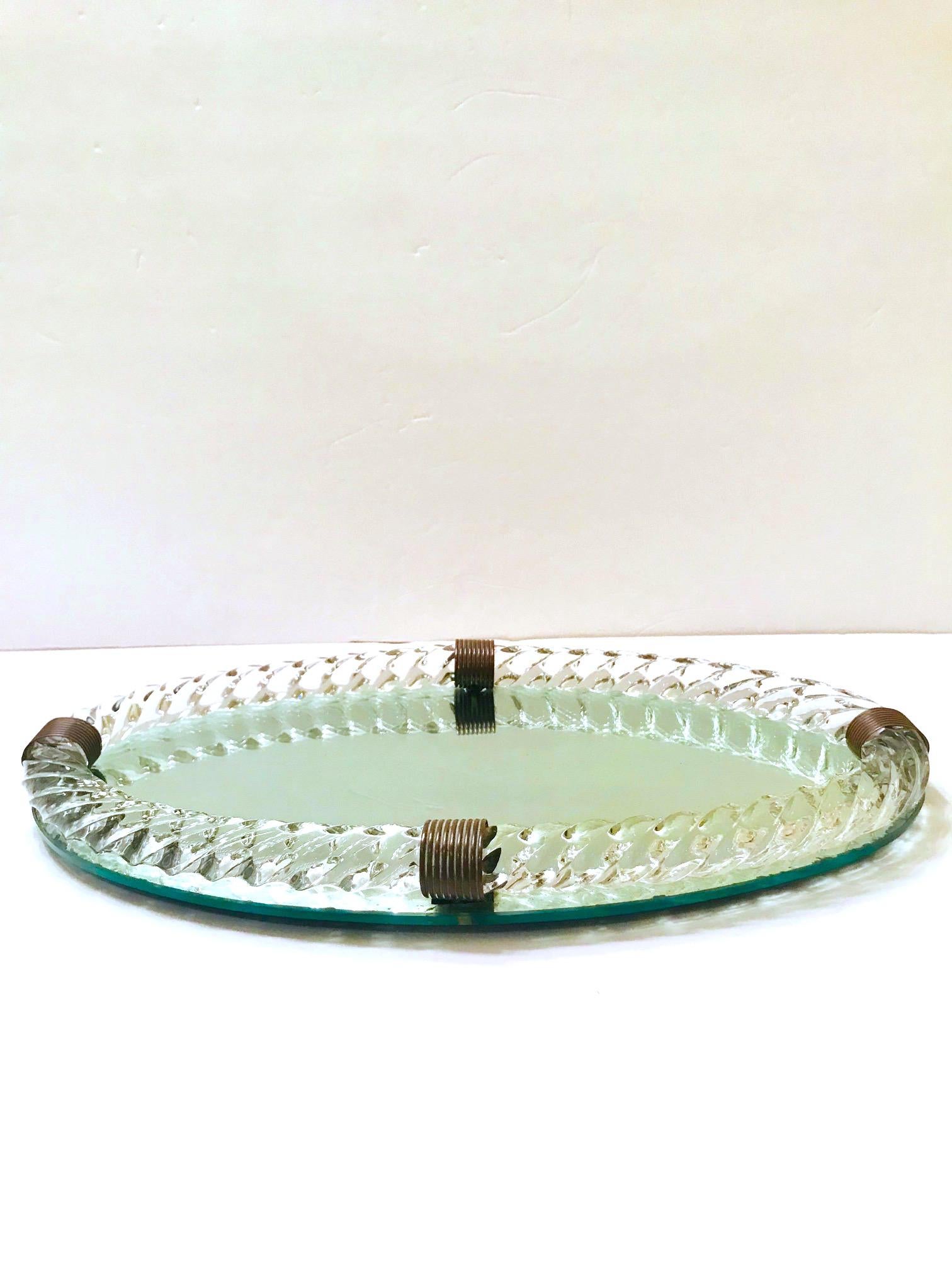 Mid-20th Century 1940's Venini Murano Glass Rope and Mirrored Vanity Tray, Italy