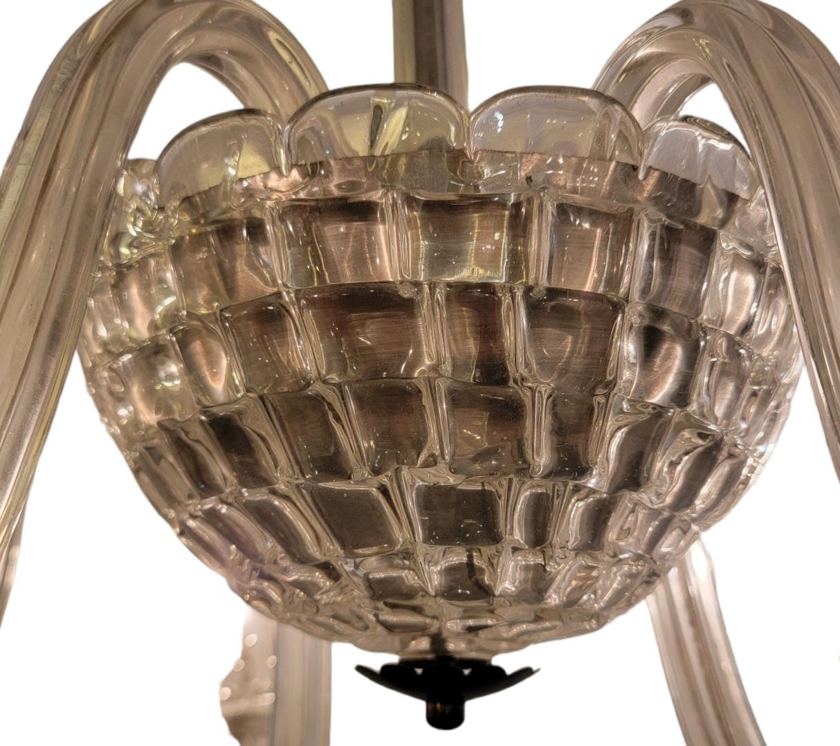 Italian 1940s Venitian Vintage Murano Glass Chandelier by Borovier For Sale