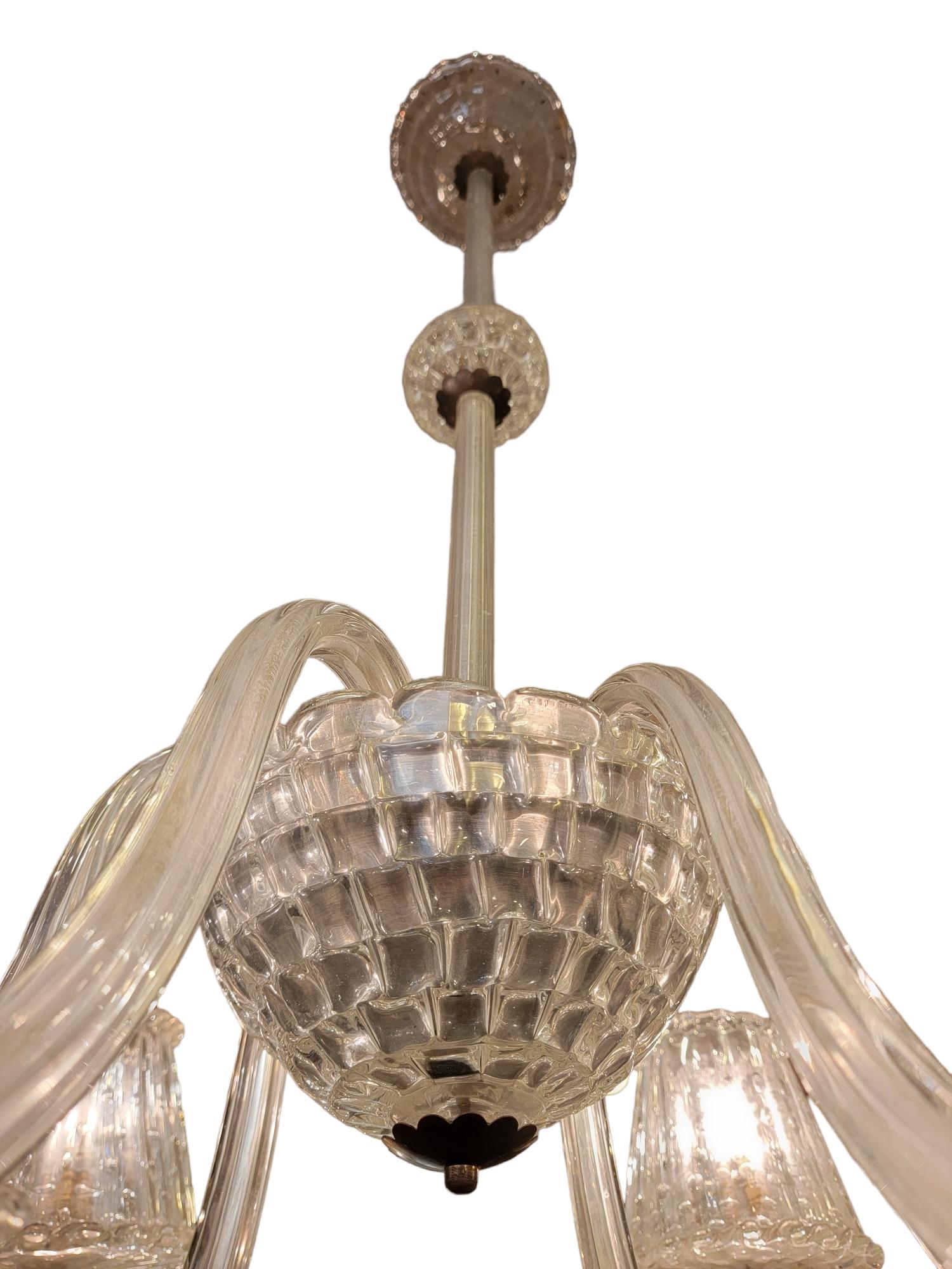 20th Century 1940s Venitian Vintage Murano Glass Chandelier by Borovier For Sale