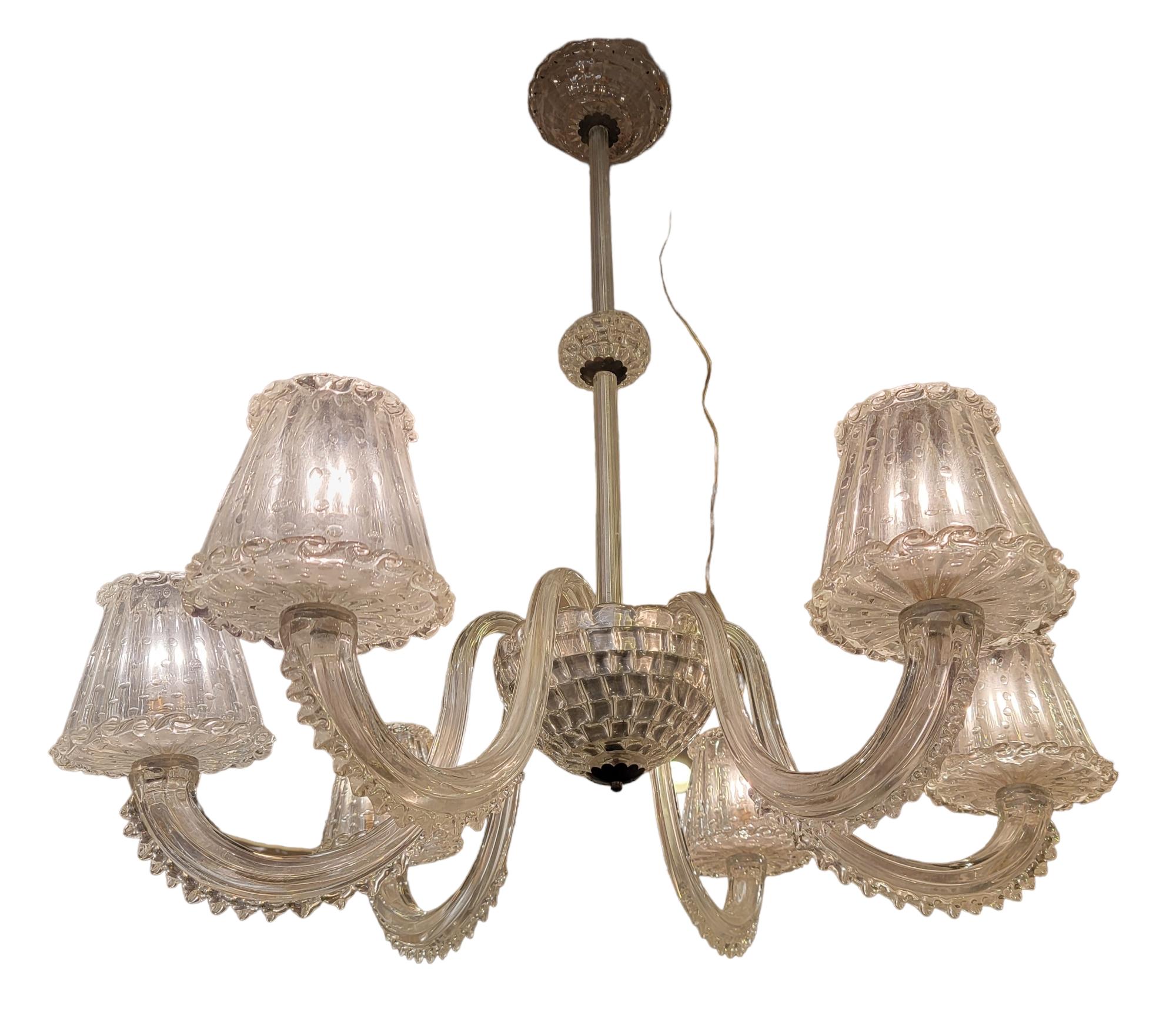 1940s Venitian Vintage Murano Glass Chandelier by Borovier For Sale 3