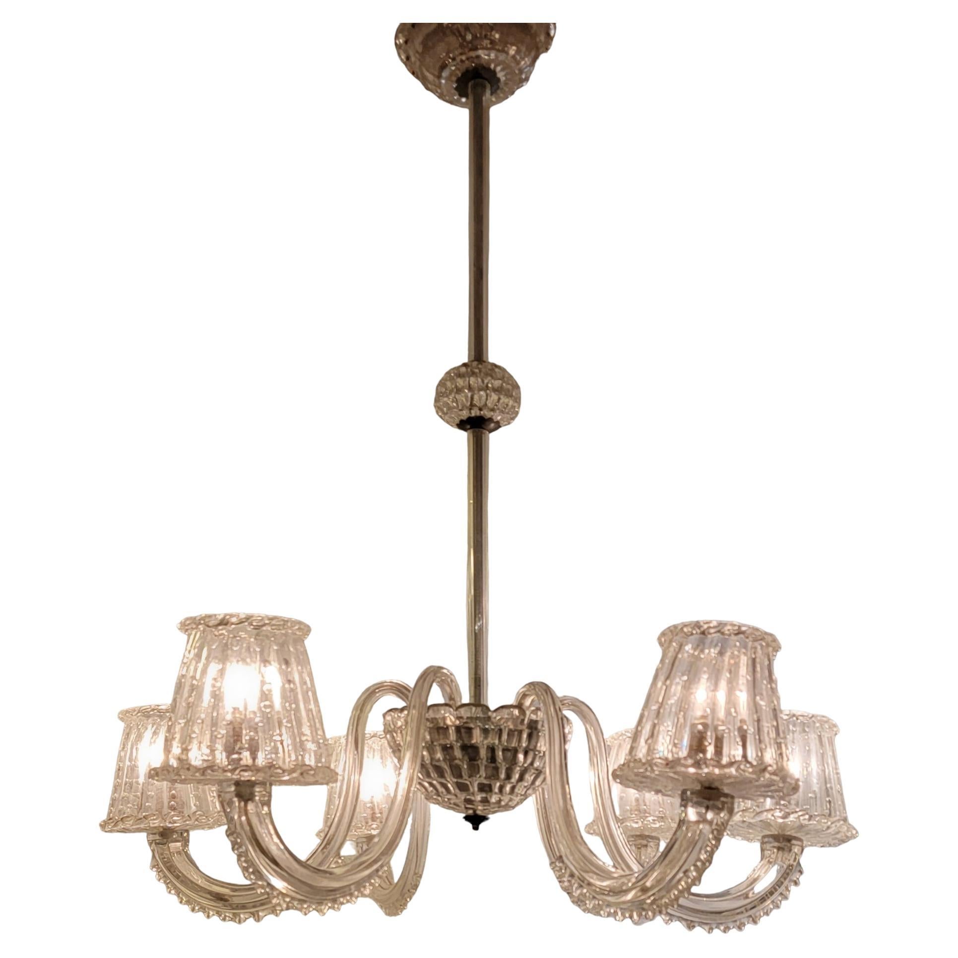 1940s Venitian Vintage Murano Glass Chandelier by Borovier