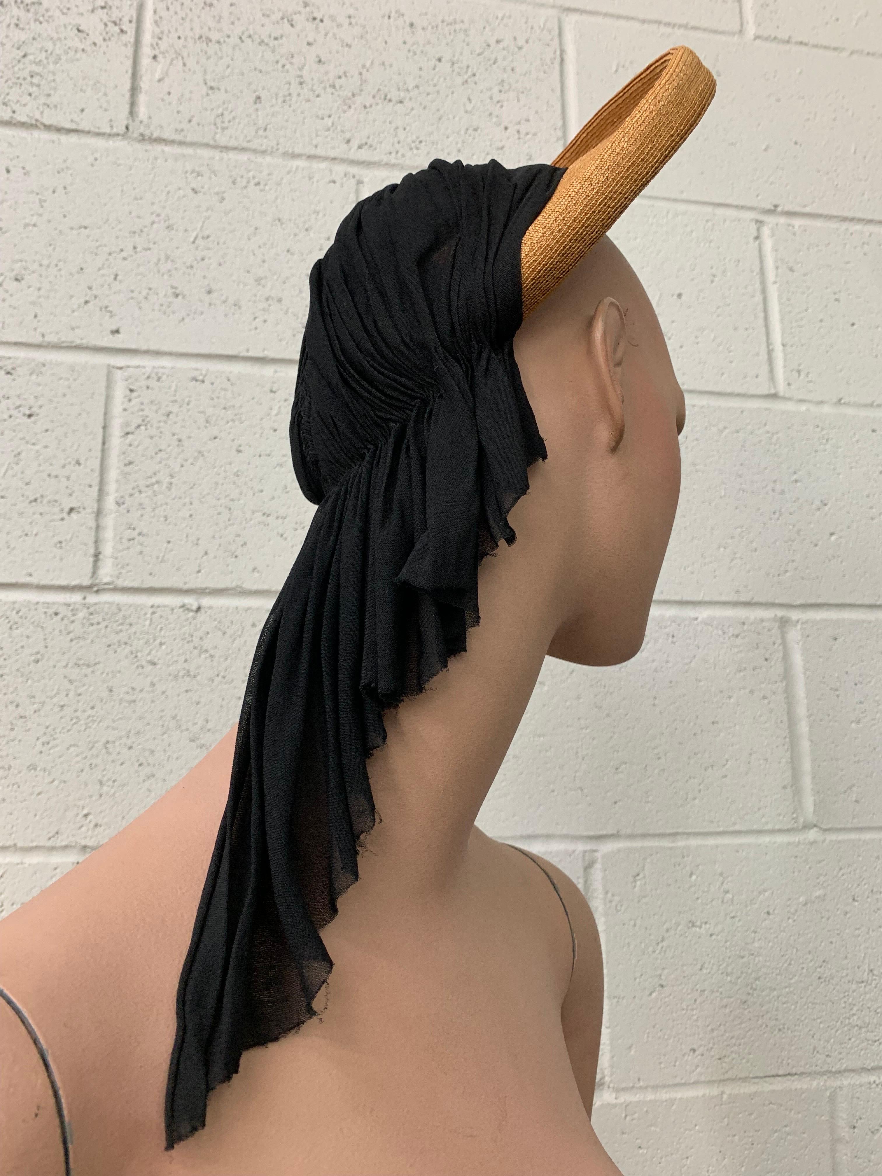 1940s Veola Modes Straw Rolled Brim Halo Hat w Cascading Black Matte Jersey In Excellent Condition For Sale In Gresham, OR