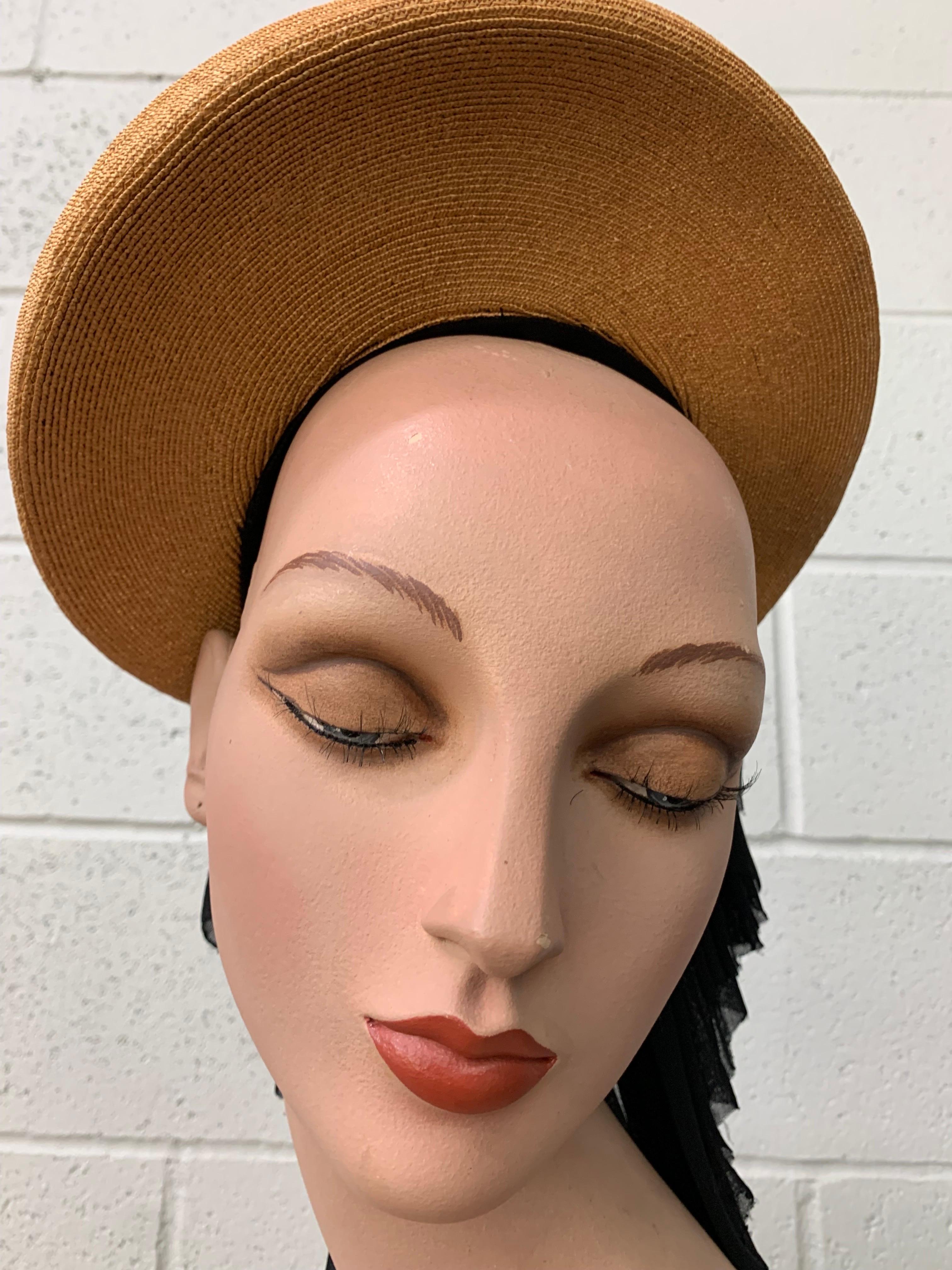 1940s Veola Modes Straw Rolled Brim Halo Hat w Cascading Black Matte Jersey For Sale 4