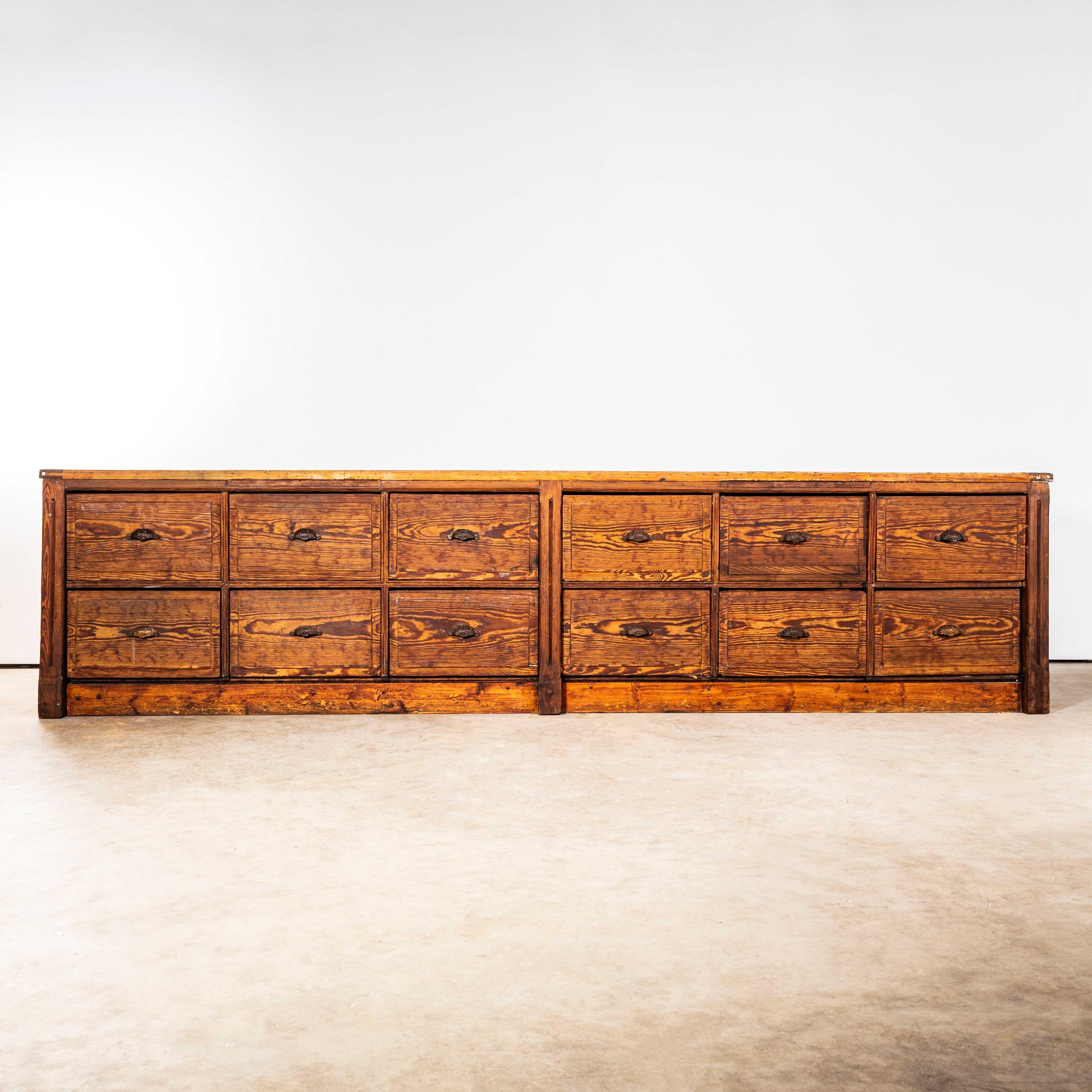1940's Very Large French Hardware Bank Of Drawers - Twelve Drawers For Sale 2