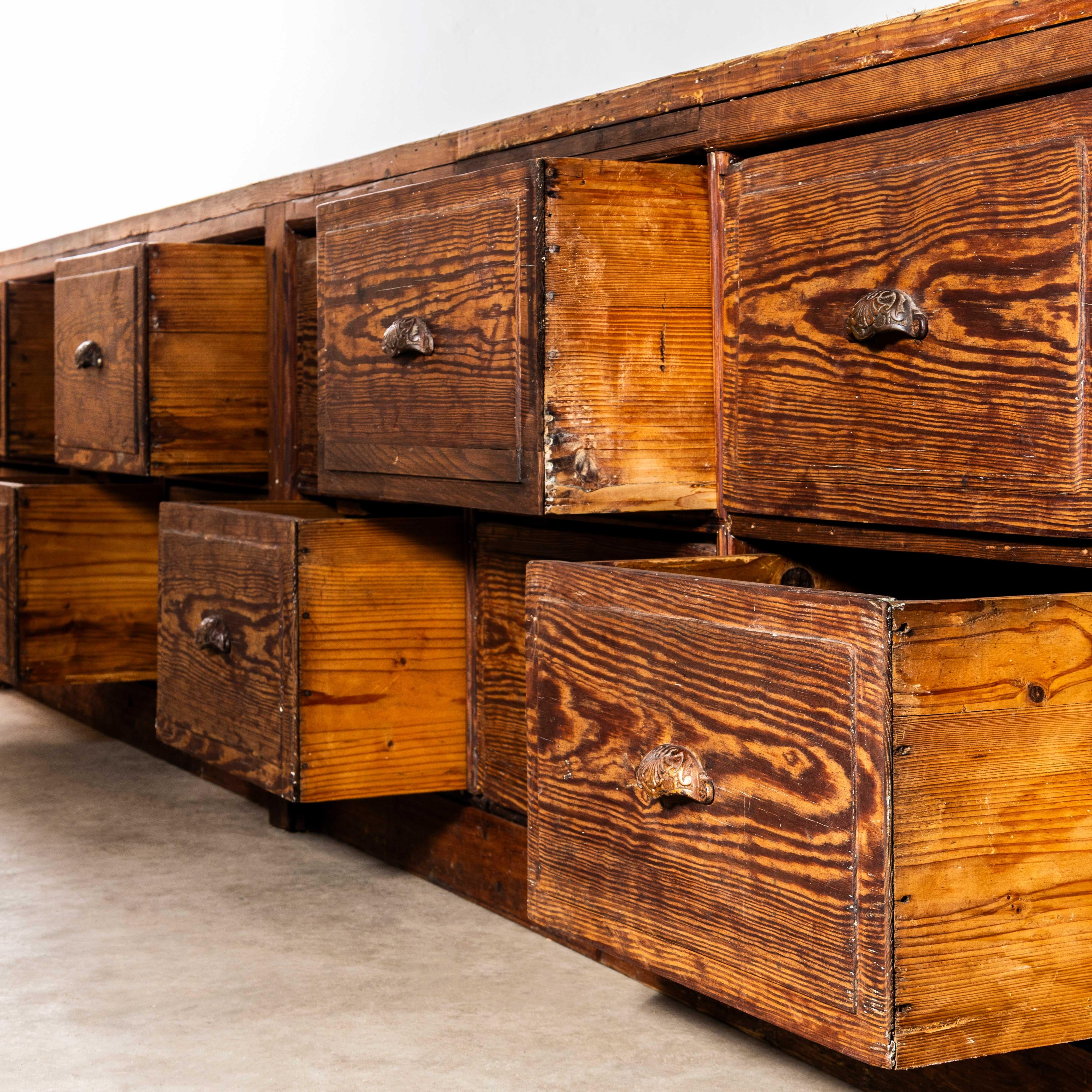 1940's Very Large French Hardware Bank Of Drawers - Twelve Drawers For Sale 3