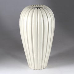 1940's Vicke Lindstrand Large Fluted Vase, Earthenware, Upsala Ekeby, Sweden