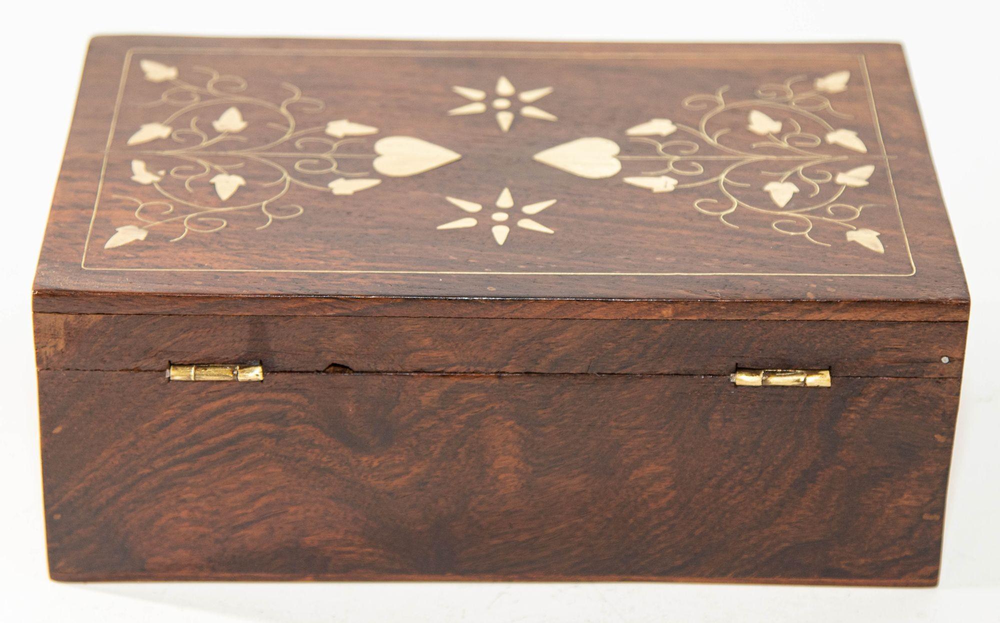 Fruitwood 1940s Victorian Anglo Indian Box in Brass and Bone Inlaid