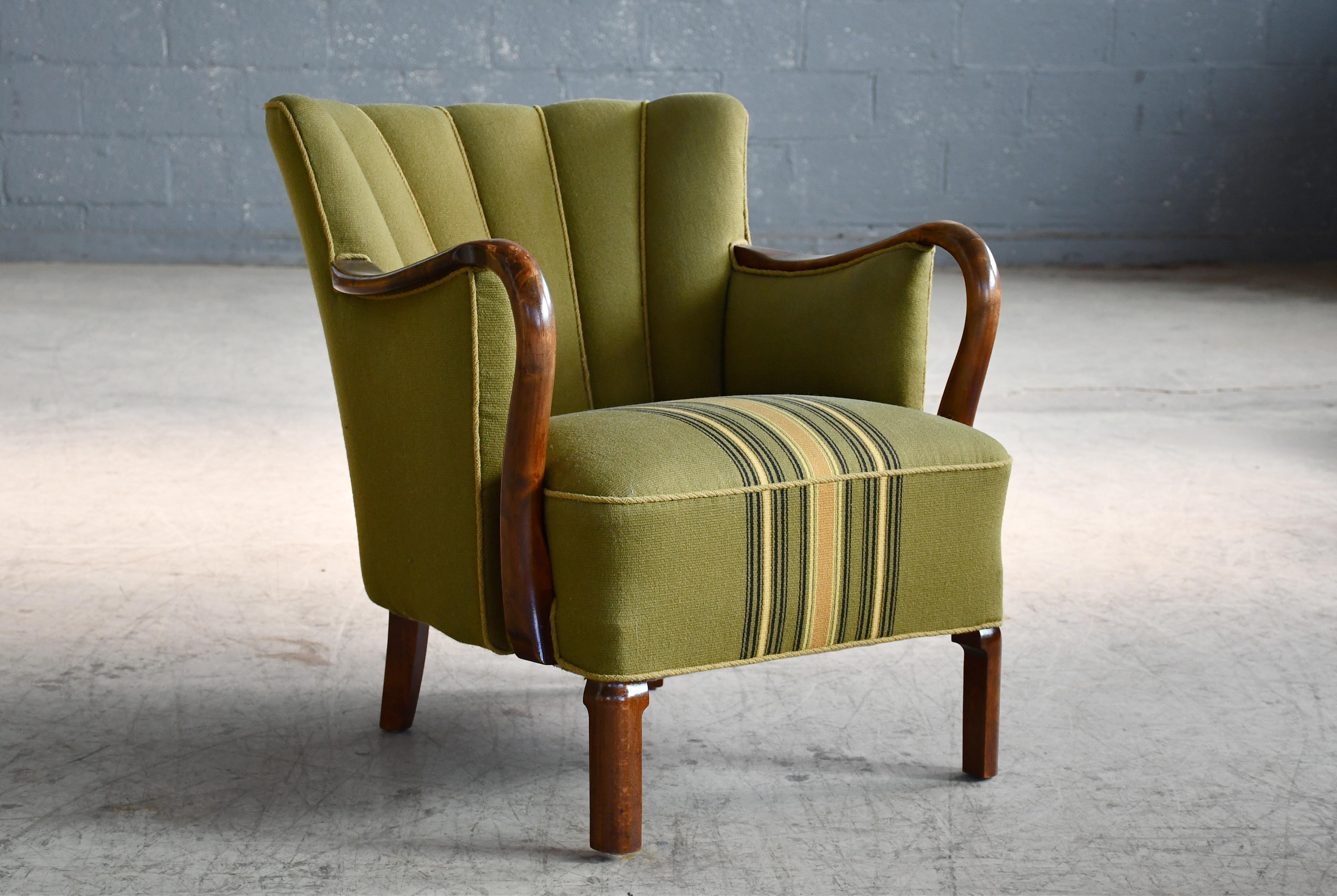 Mid-Century Modern 1940's Viggo Boesen Attributed Danish Lounge Chair in Oak by Slagelse
