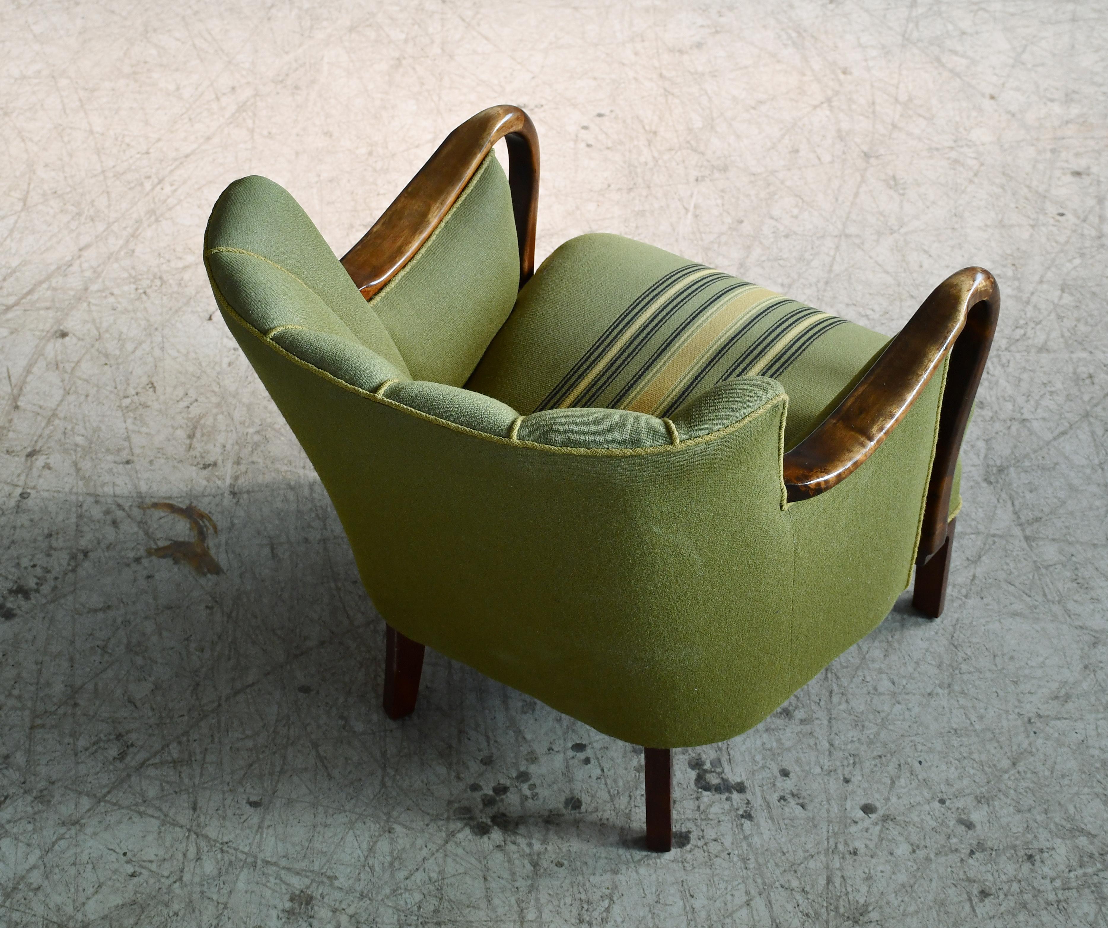Mahogany 1940's Viggo Boesen Attributed Danish Lounge Chair in Oak by Slagelse
