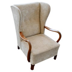 1940's Viggo Boesen Attributed Danish Wingback Lounge Chair in Oak by Slagelse
